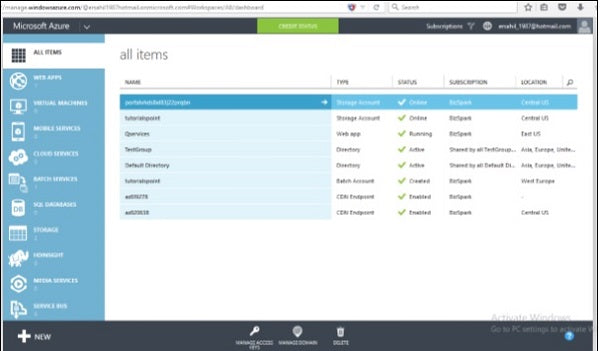 windows azure management portal